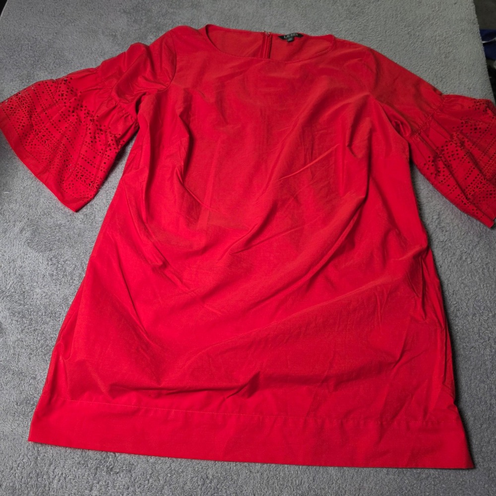 Lauren Ralph Lauren Womens 22W Shift Dress Red Eyelet Bell Sleeve Round Neck